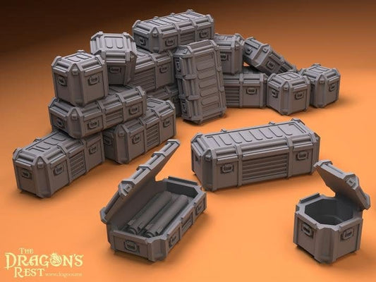 24pcs Flight Cases Sci-Fi Scatter Terrain 28mm | 32mm | Dungeons and Dragons | DnD | Starfinder | Battletech | SW Legion | Wargaming