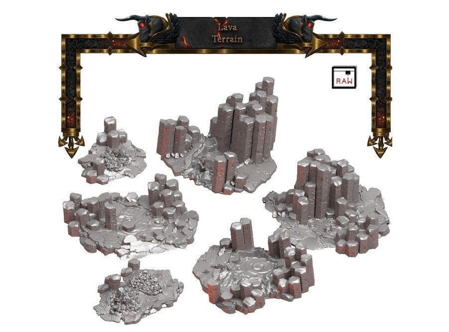 6pcs Lava Scatter Terrain Set D&D 28mm | 32mm | Dungeons and Dragons | DnD | Pathfinder | Starfinder | Tabletop RPG | Wargaming |