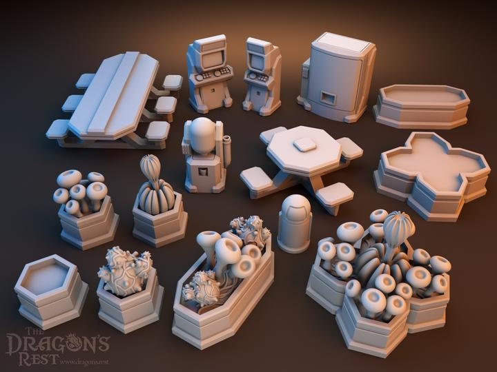 20pcs Canteen Sci-Fi Scatter Terrain Set 28mm | 32mm | Dungeons and Dragons | DnD | Starfinder | Battletech | SW Legion | Wargaming