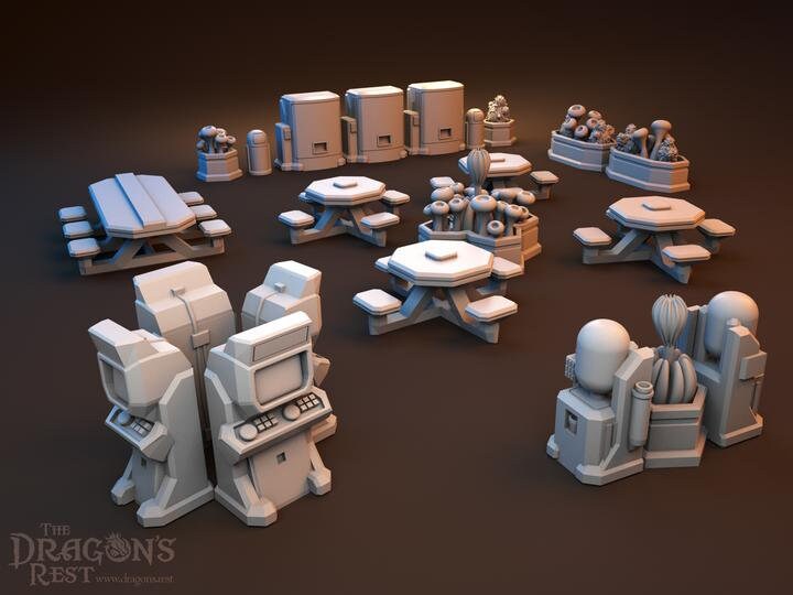 20pcs Canteen Sci-Fi Scatter Terrain Set 28mm | 32mm | Dungeons and Dragons | DnD | Starfinder | Battletech | SW Legion | Wargaming