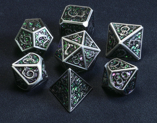 DnD Metal Dice Set, Green Dragonscales, Full Dice Set for Dungeons and Dragons, D and D, Role Playing Games, MTG Dice, Christmas Gift