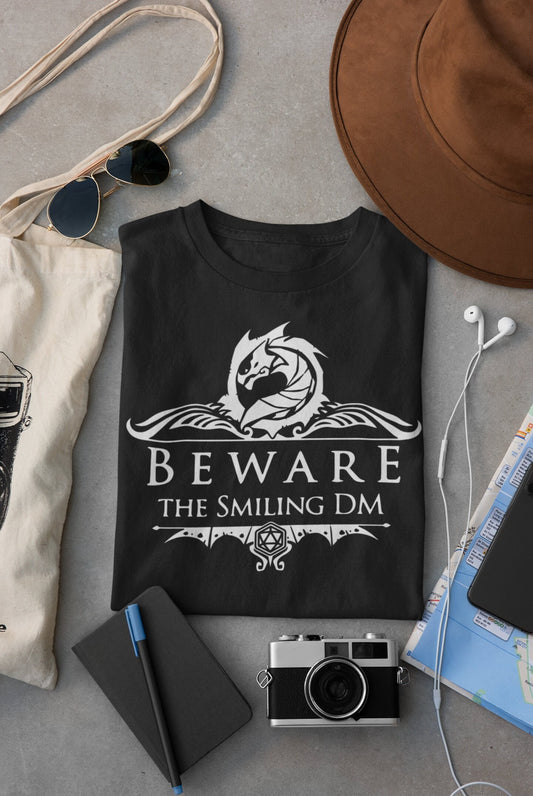Beware The Smiling DM | UNISEX T Shirt Dungeon Master DM Gift | Dungeons And Dragons Tee | DnD Game | Tabletop Rpg