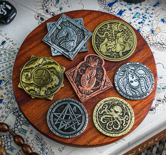 Cthulhu Death May Die Metal Coins 7pcs Set, Deluxe Upgrade, Boardgame Accessories, Arkham Horror, Elder Gods Lovecraft, The Call of Cthulhu