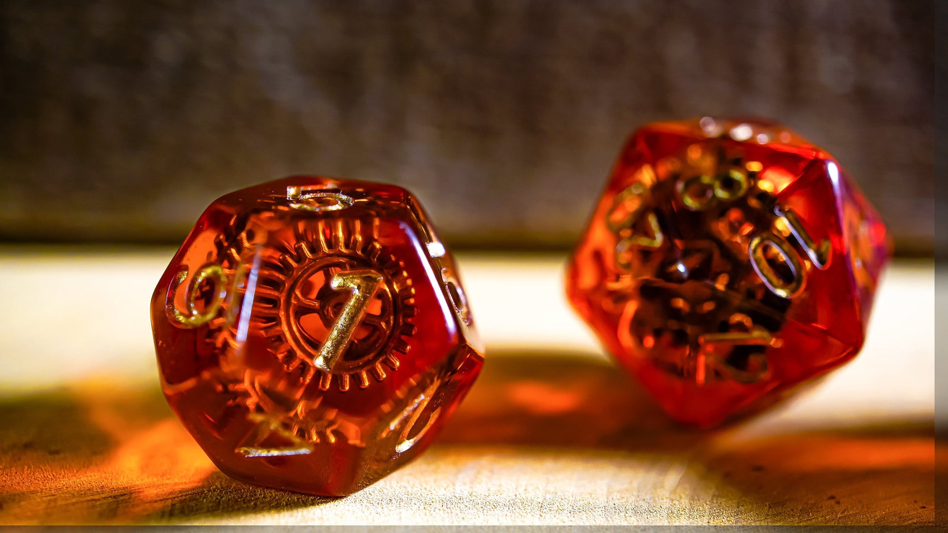 Fiery Cogwheel Steampunk Artificer DnD 7pcs Dice Set, Dungeons and Dragons, d20 Polyhedral dice set, Tabletop role playing games, Resin