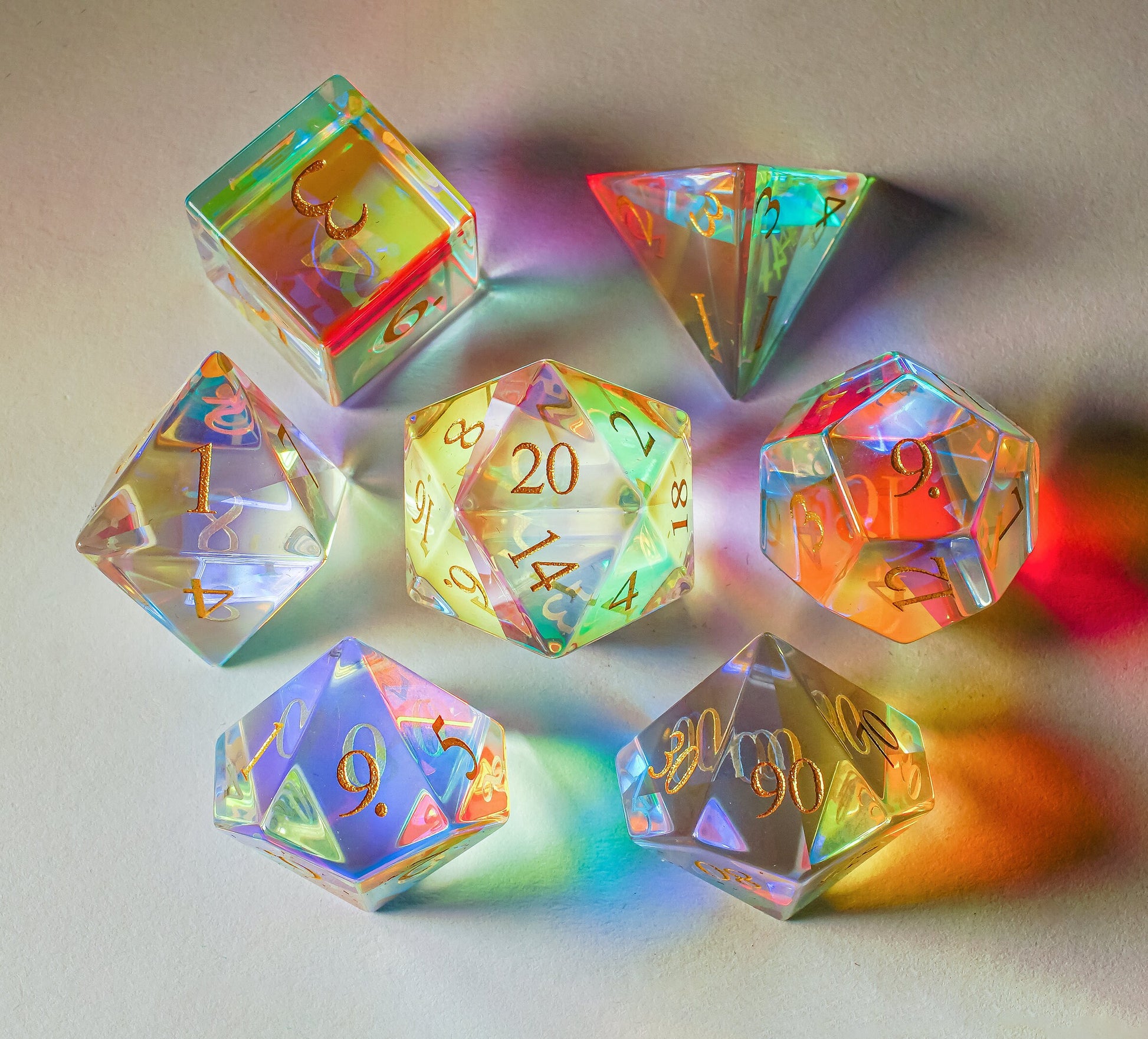 PURE Prismatic Dichroic Gemstone Glass DnD Dice Set for Dungeons and Dragons, Role Playin Games, MTG Dice, Gifts, Wedding Favors, GM Gift