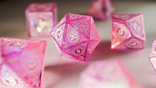 DnD Dice Set, Pink Ancient Rune, Sharp Resin dice for Role Playing games, Dungeons and Dragons, MTG Dice, Resin Sharp Edge Dice, GM gift