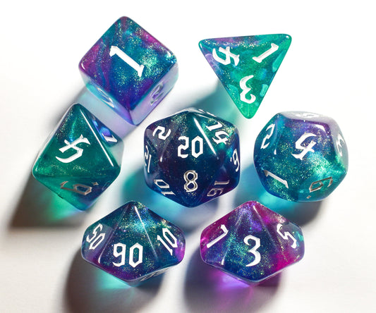 Acrylic Glitter Dice Set, Nebula DnD Dice Set, Dungeons and Dragons, Role Playing Games, Polyhedral dice set, Gifts, Wedding Favors, GM Gift