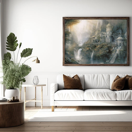 Tolkien Elven Forest Home Sanctuary, Commercial Use, Painting Design, Canvas Print, Home Decor, Modern Fantasy Art, Wall Art, Art Printables