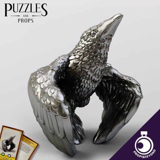 Silver Raven Figurine, Life Sized prop for Dungeons and Dragons, Dnd, Pathfinder, Starfinder, Cosplay Props, LARPing Props, Tabletop RPG