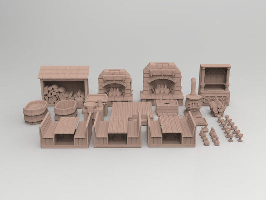37pcs DnD Inn and Tavern Bar Miniature Terrainm Dungeons and Dragons, D&D, Pathfinder, Scatter Terrain, Wargaming, Tabletop, 28mm, 32mm