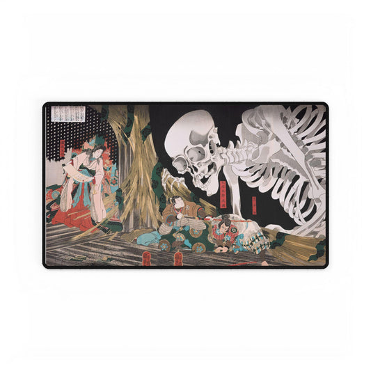 Japanese Art TCG playmat with stitched edges, Mitsukuni Defying The Skeleton Specter, 14x24 inches, trading card game, EDH Format